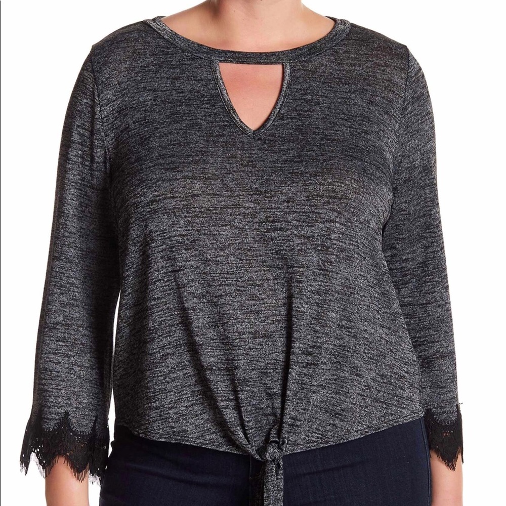 Breathless Women's  Lace Detail Gray Top Shirt Bel